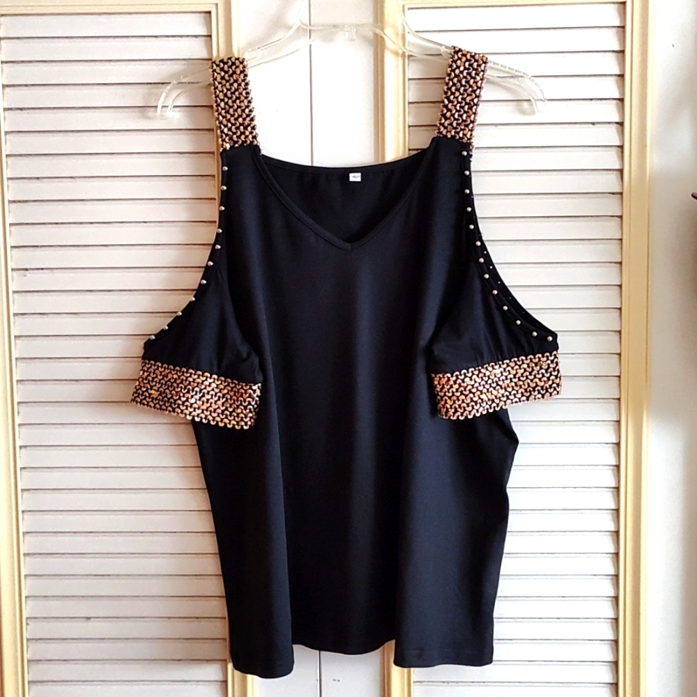 Embellished Cold Shoulder top NWOT